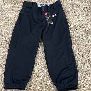 New! Under Armour Soft Ball Pants Black Button/Zip Elastic Waist with Belt Loops